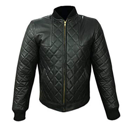 David Beckham Black Leather Quilted Jacket