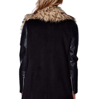 Women's Faux Leather Coat Lined with Vogue Faux Fur
