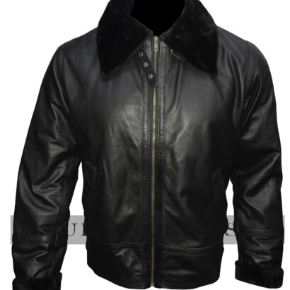 Bomber Black Fur Leather Jacket