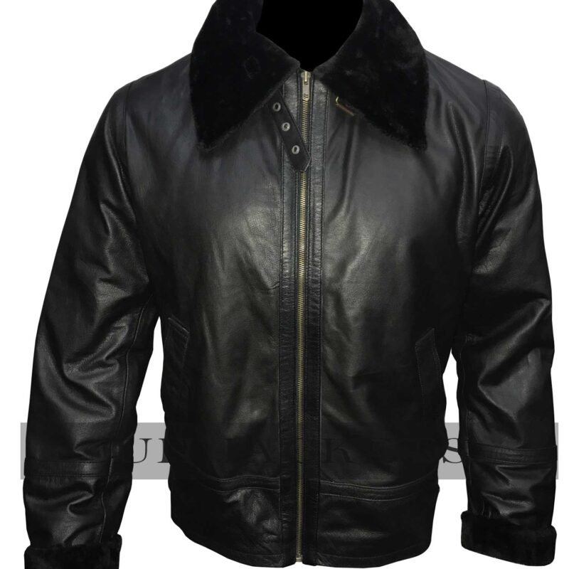 Bomber Black Fur Leather Jacket