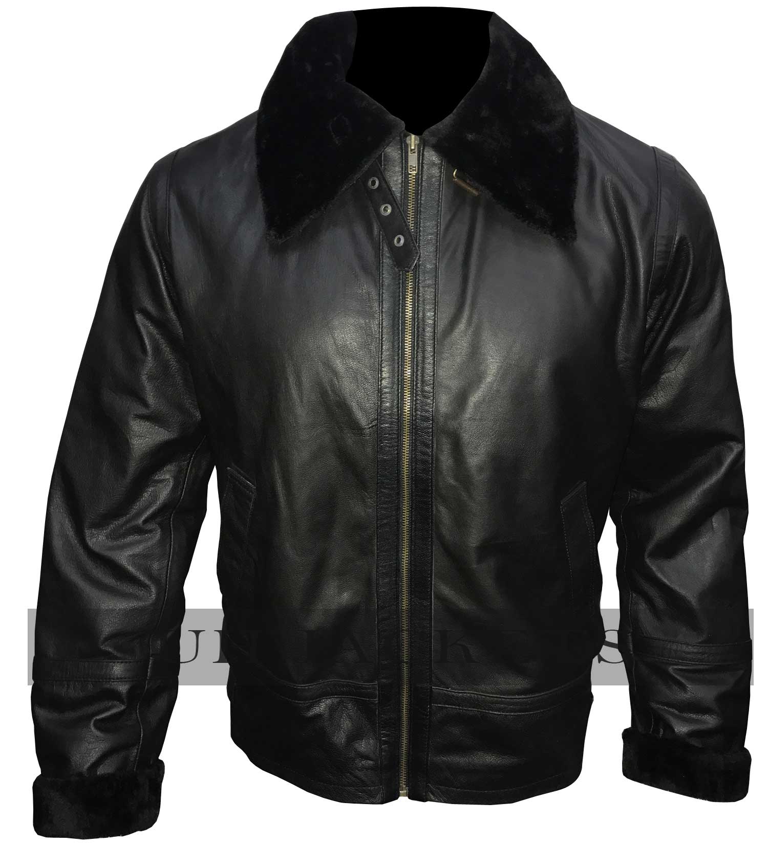Bomber Black Fur Leather Jacket