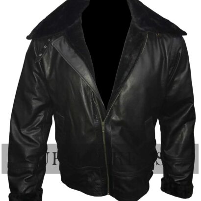Bomber Black Fur Leather Jacket