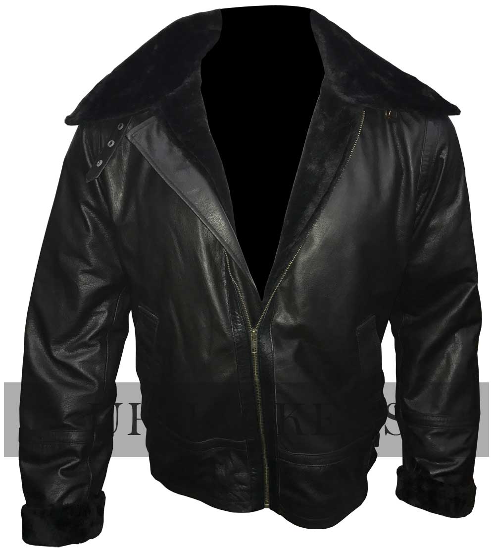 Bomber Black Fur Leather Jacket