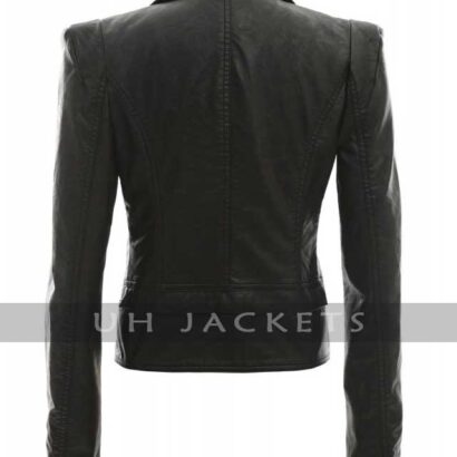 Women Power Shoulder Black Leather Jacket