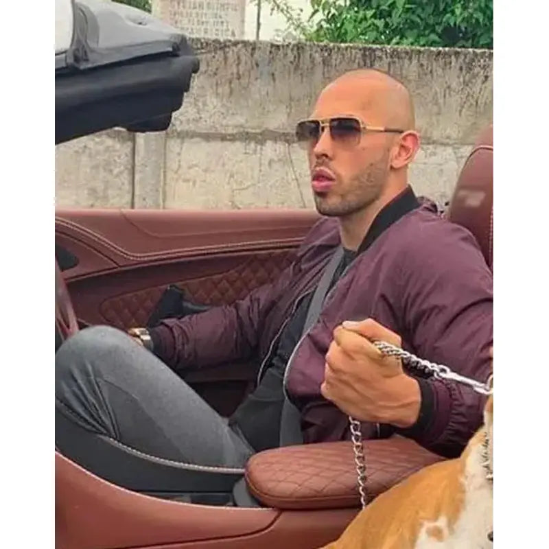 Andrew Tate Top G Cobra Maroon Satin Bomber Jacket