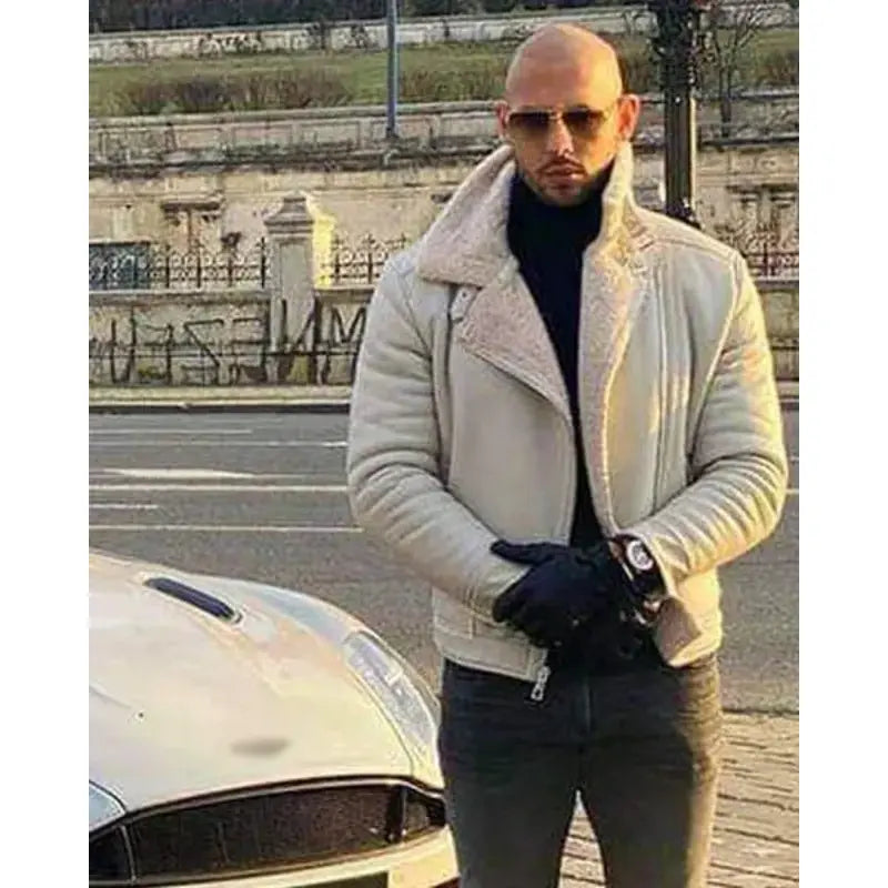 Andrew Tate Top G Cobra White Shearling Jacket For Unisex