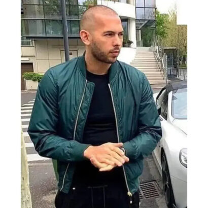 Andrew Tate Top G Teal Blue Satin Bomber Jacket