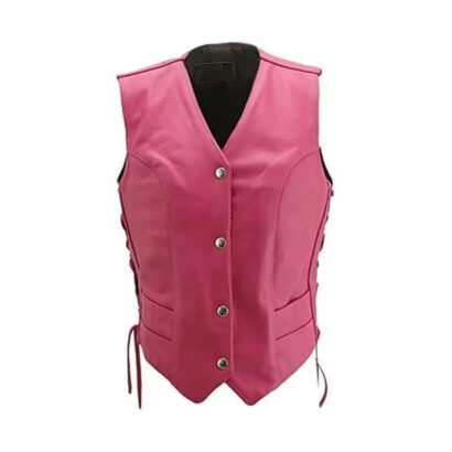 Avery Side Lacer Pink Leather Vest