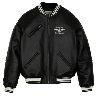 Avirex Matte Black Stadium Leather Jacket