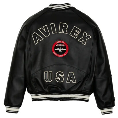 Avirex Matte Black Stadium Leather Jacket