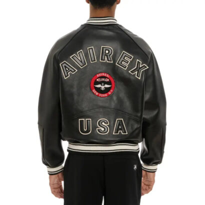 Avirex Matte Black Stadium Leather Jacket