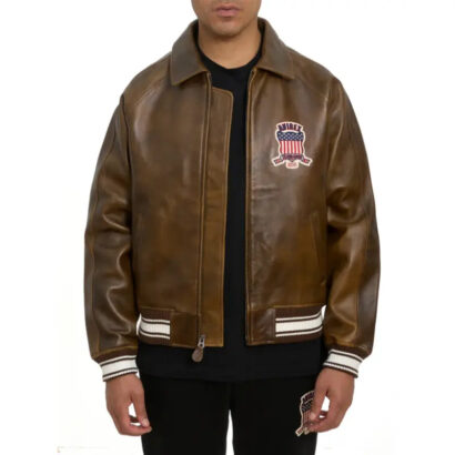 Avirex Brown Distressed Leather Jacket