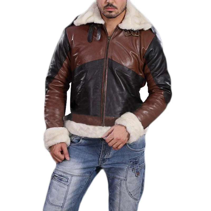 B3 Bomber Men's Real Leather Jacket with Fur Collar