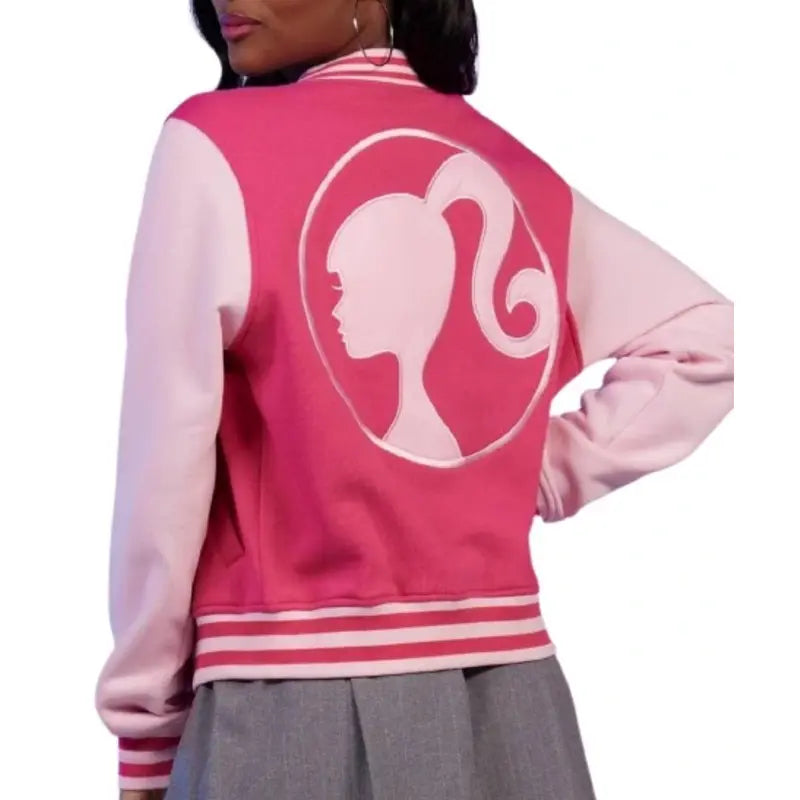 Barbie Embroidered Girls Pink Varsity Jacket