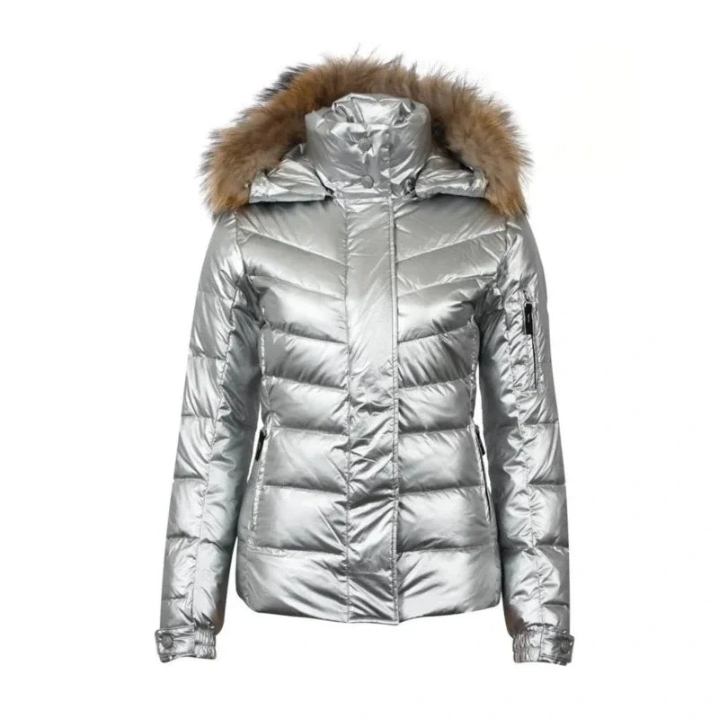 Beth Behrs 2 Broke Girls S04 Silver Puffer Jacket