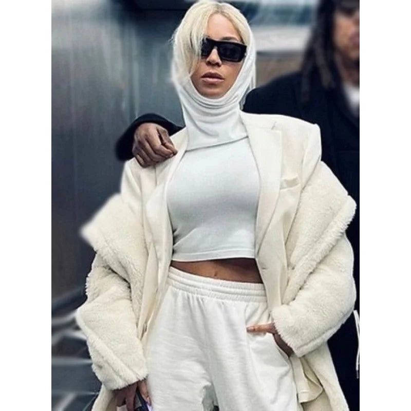 Beyoncé Cream Teddy Long White Coat