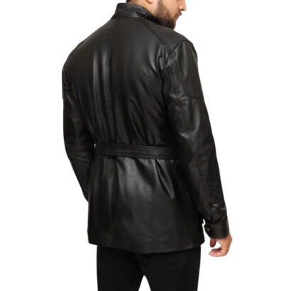 Black Leather Belted Jacket