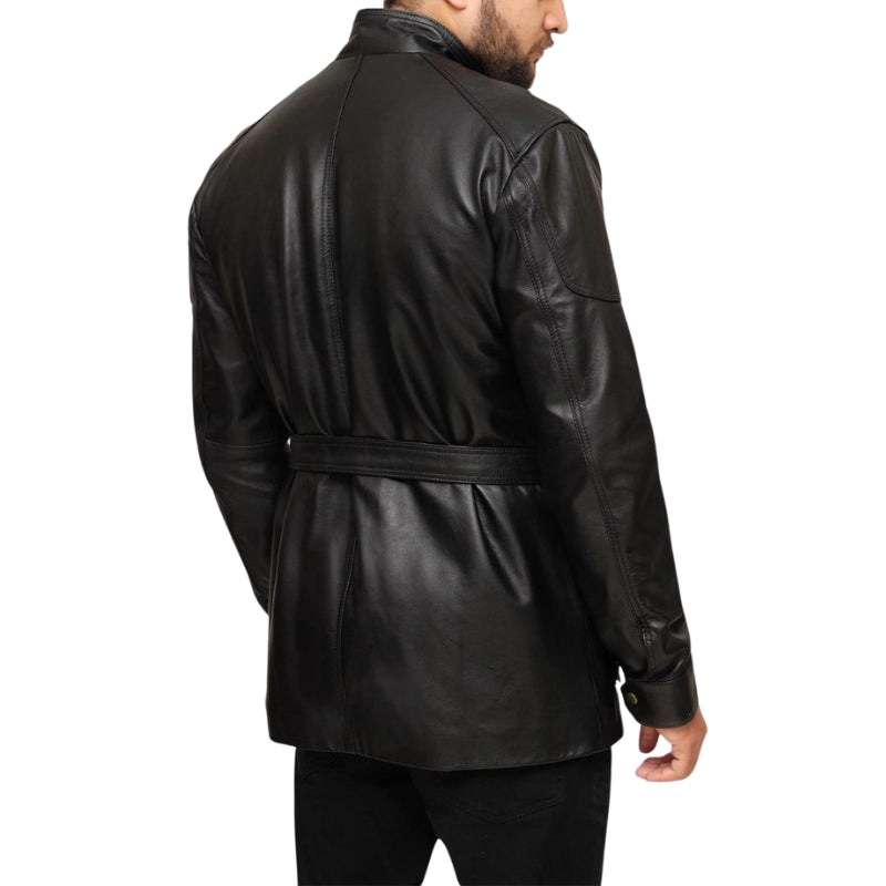 Black Leather Belted Jacket