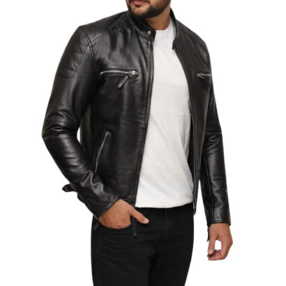 Men's Black Genuine Leather Biker Jacket