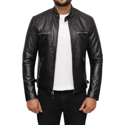 Men's Black Genuine Leather Biker Jacket