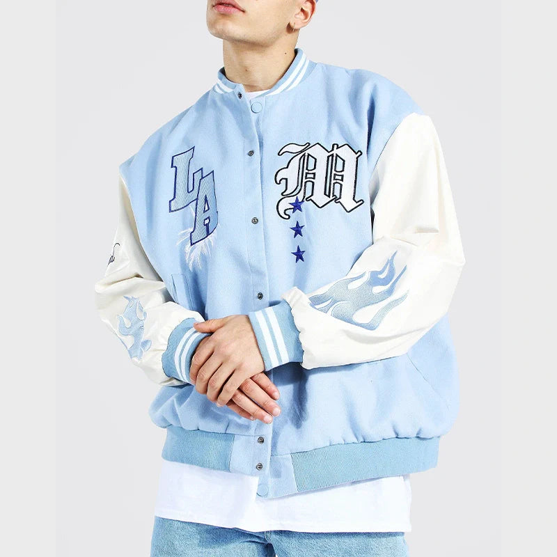 Boohooman Varsity Blue And White Jacket