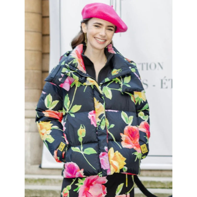 Emily Cooper  Emily In Paris Floral Puffer Hooded Jacket