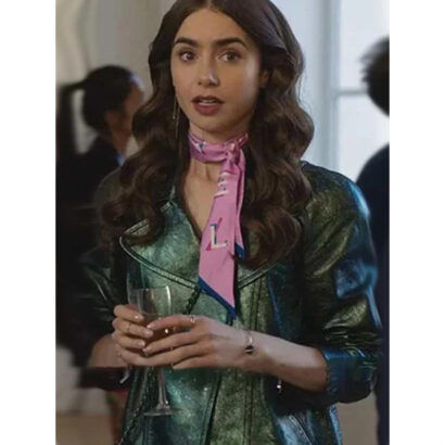 Emily Cooper Emily In Paris Green Leather Biker Jacket