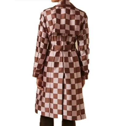 Emily In Paris S04 Lily Collins Pink Brown Checkered Trench Coat