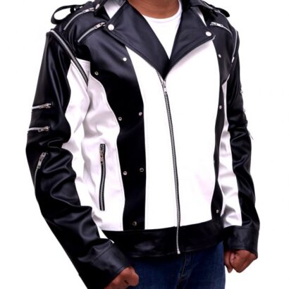 Michael Jackson MJ Pepsi Commercial Ad Black White Vintage Men's Leather Jacket
