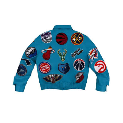 NBA Collage Teal Leather Varsity Jacket