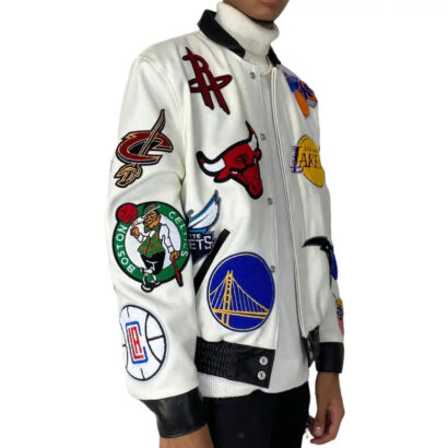 NBA Collage White Varsity Jacket