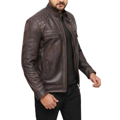 Men's Quilted Distressed Leather Jacket