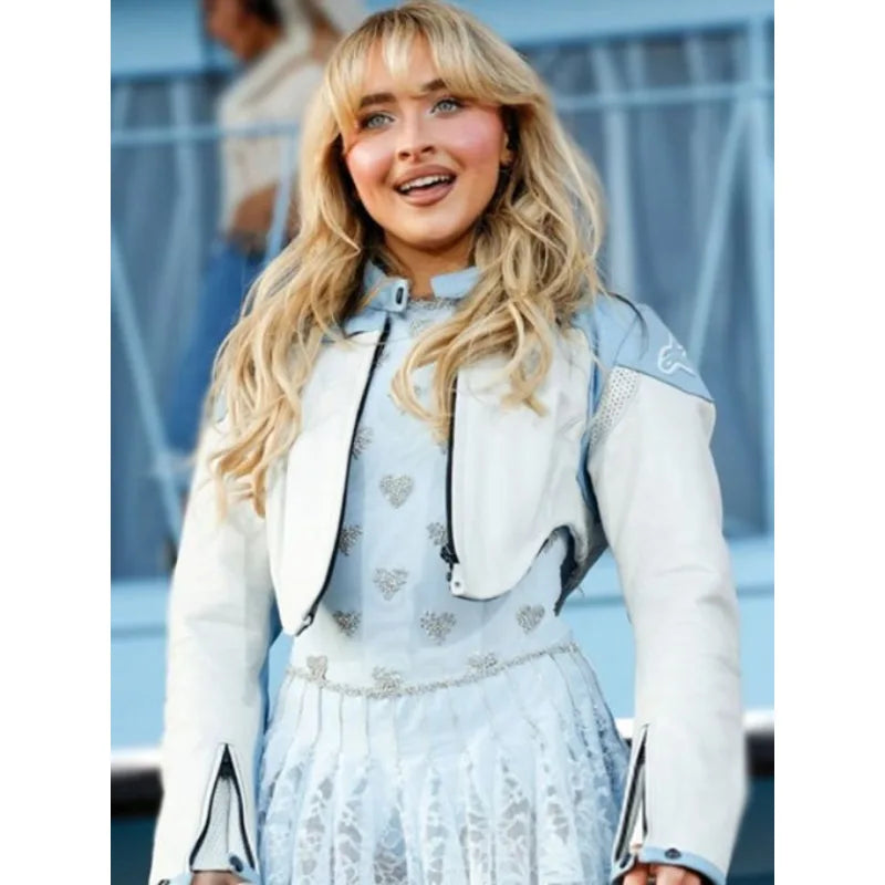 Coachella Moto Sabrina Carpenter Blue Leather Jacket