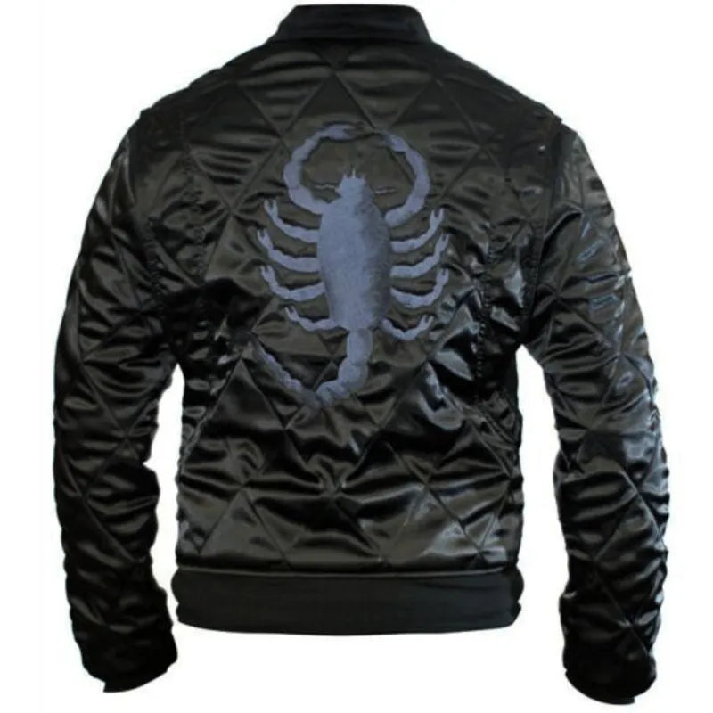 Slim Fit Drive Gosling Biker Style Trucker Jacket with Embroidered Scorpion