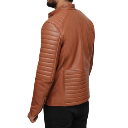 Men's Tan Brown Cafe Racer Leather Jacket