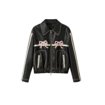 Diddi Moda Ribbon Black Leather Jacket