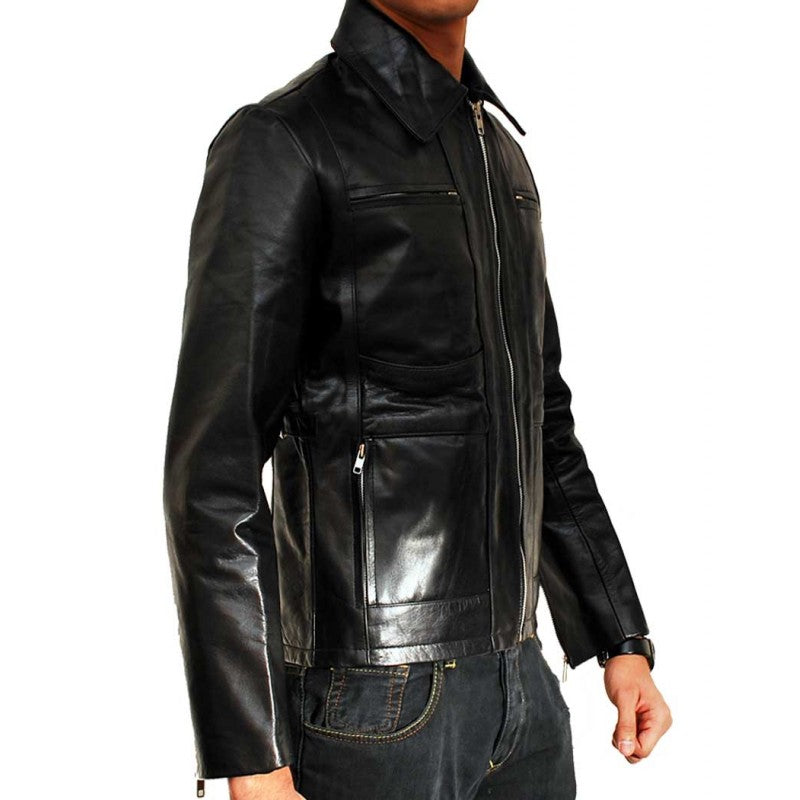 Troy Classic United Four Pocket Black Leather Jacket