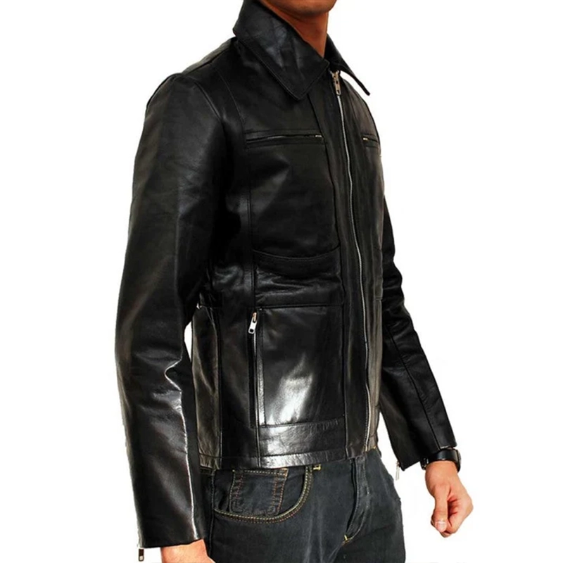 Troy Classic United Four Pocket Black Leather Jacket