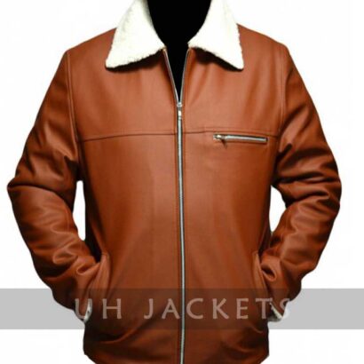 Tan Brown Faux Shearling Leather Jacket