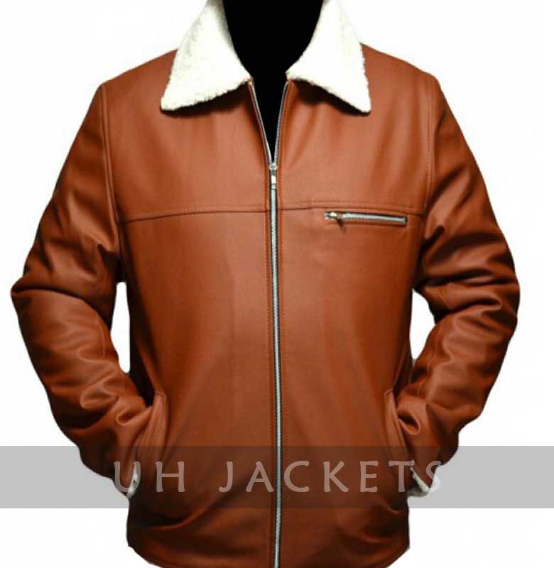 Tan Brown Faux Shearling Leather Jacket