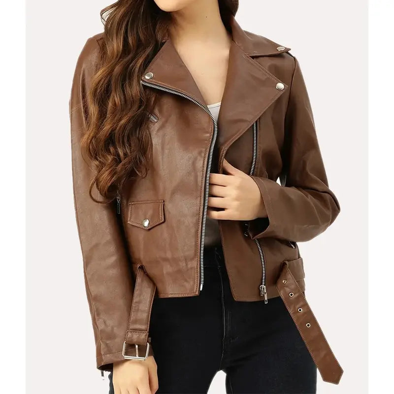 Women Brown Biker Leather Jacket