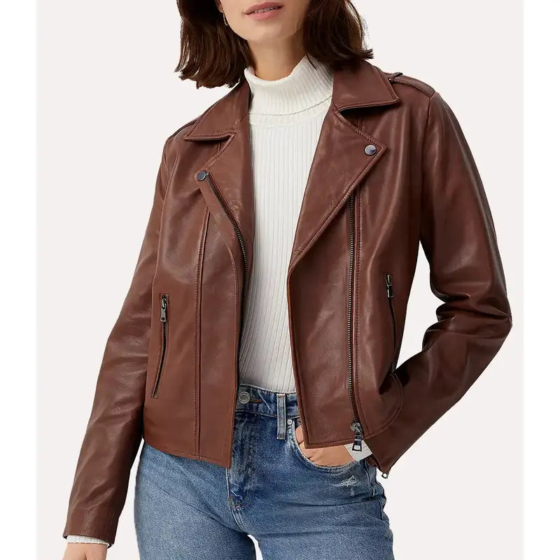 Women Brown Motorcycle Leather Jacket