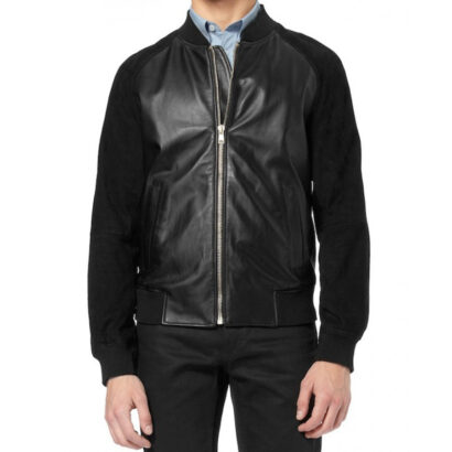 Andrew Garfield Suede Sleeves Black Leather Bomber Jacket
