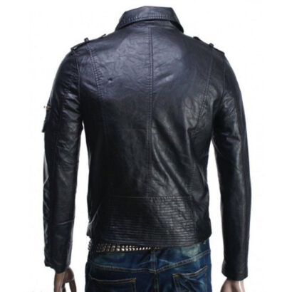 Asymmetric Style Mens Slim Fit Black Leather Biker Jacket