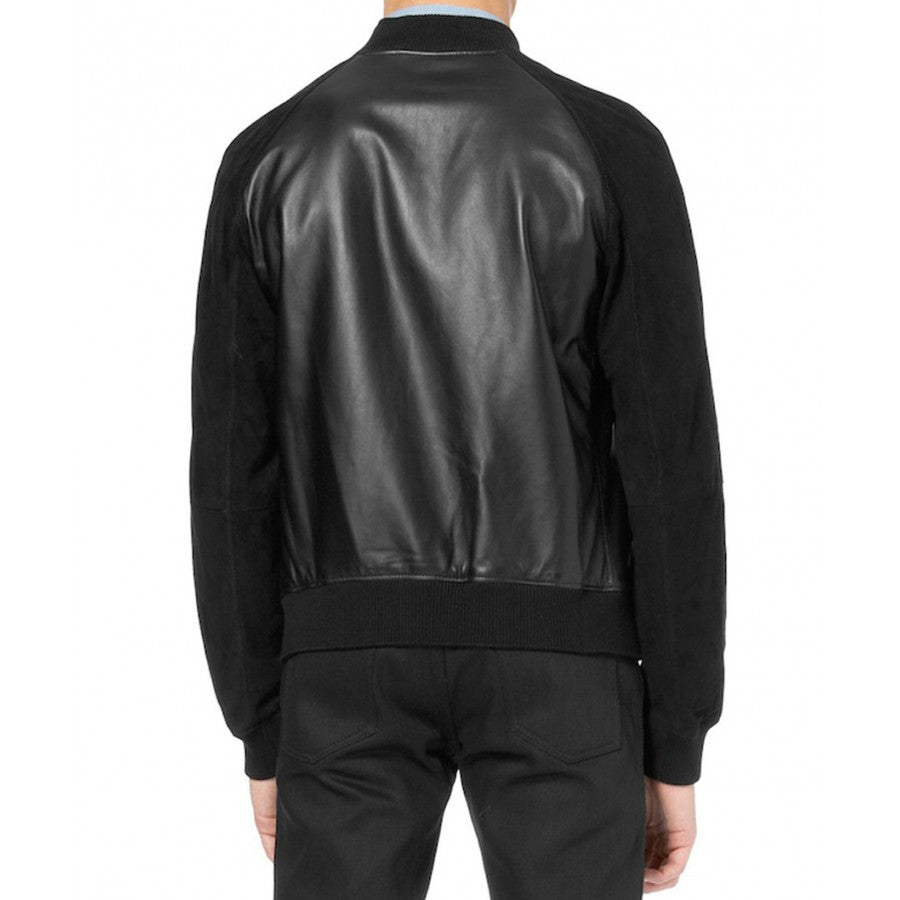 Andrew Garfield Suede Sleeves Black Leather Bomber Jacket