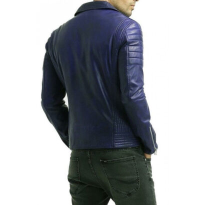 Biker Mens Padded Blue Jacket