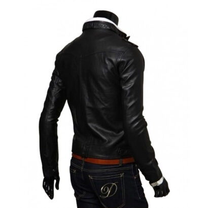 Biker Style Mens Slim Fit Black Leather Jacket