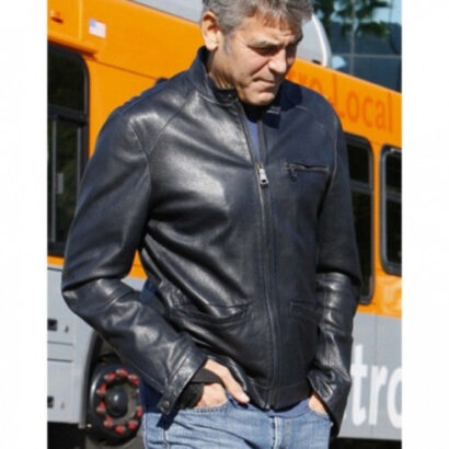 George Clooney Biker Style Leather Jacket