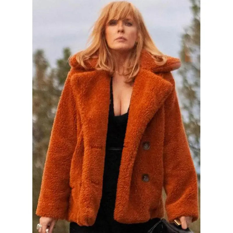 Yellowstone Beth Dutton Orange Fur Jacket