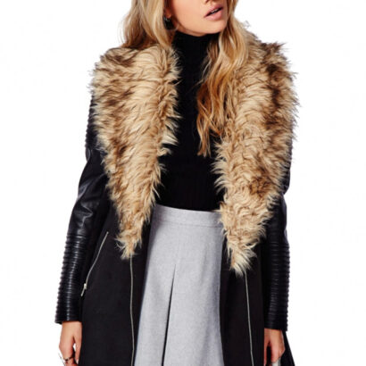 Women's Faux Leather Coat Lined with Vogue Faux Fur